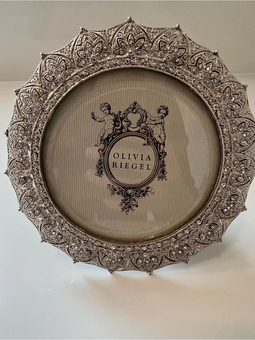 Olivia Riegel Ornate Silver and Rhinestone Round Picture Frame